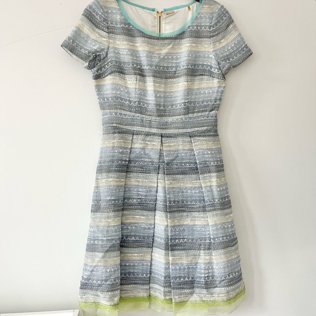 Elie Tahari Glenda Tweed Lace Cocktail Dress White Blue Green Lined Layered Us 6